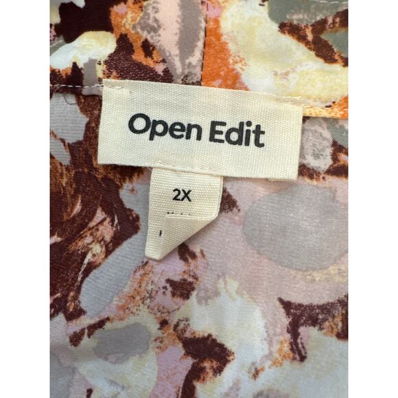 NEW OPEN EDIT NORDSTROM Women's Pink Painted Floral Print Cropped Blouse Size 2X - Picture 7 of 7